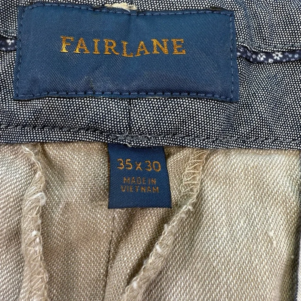 Fairlane Pants Mens 35x30 Tan Linen Blend Straight Flat Front‎ Chino